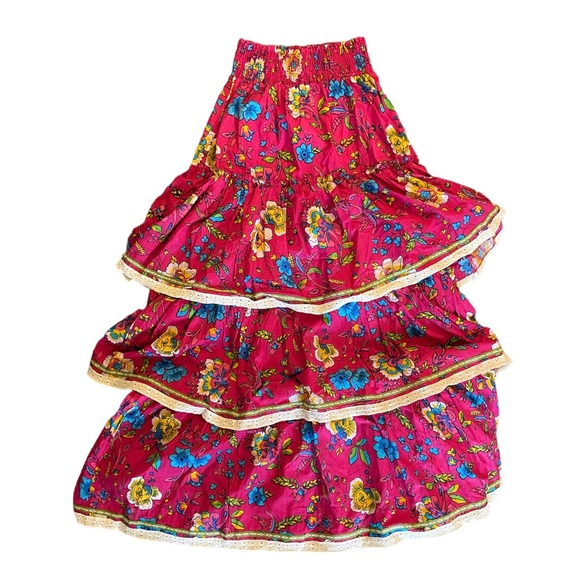NWT Pitusa Layered Boho Skirt Size Large in Fuchsia Floral Print - Picture 4 of 7